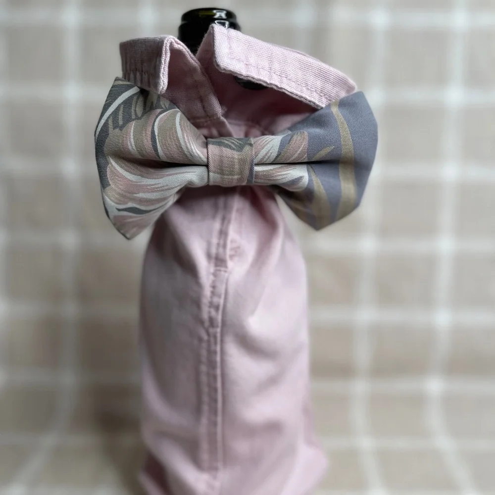 Handcrafted Wine or Liquor Bottle Gift Bag Made From Dress Shirt and Tie